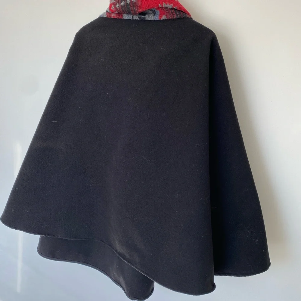 Pendleton Black Cape with Red and Gray Southwestern Shawl - Picture 6 of 7